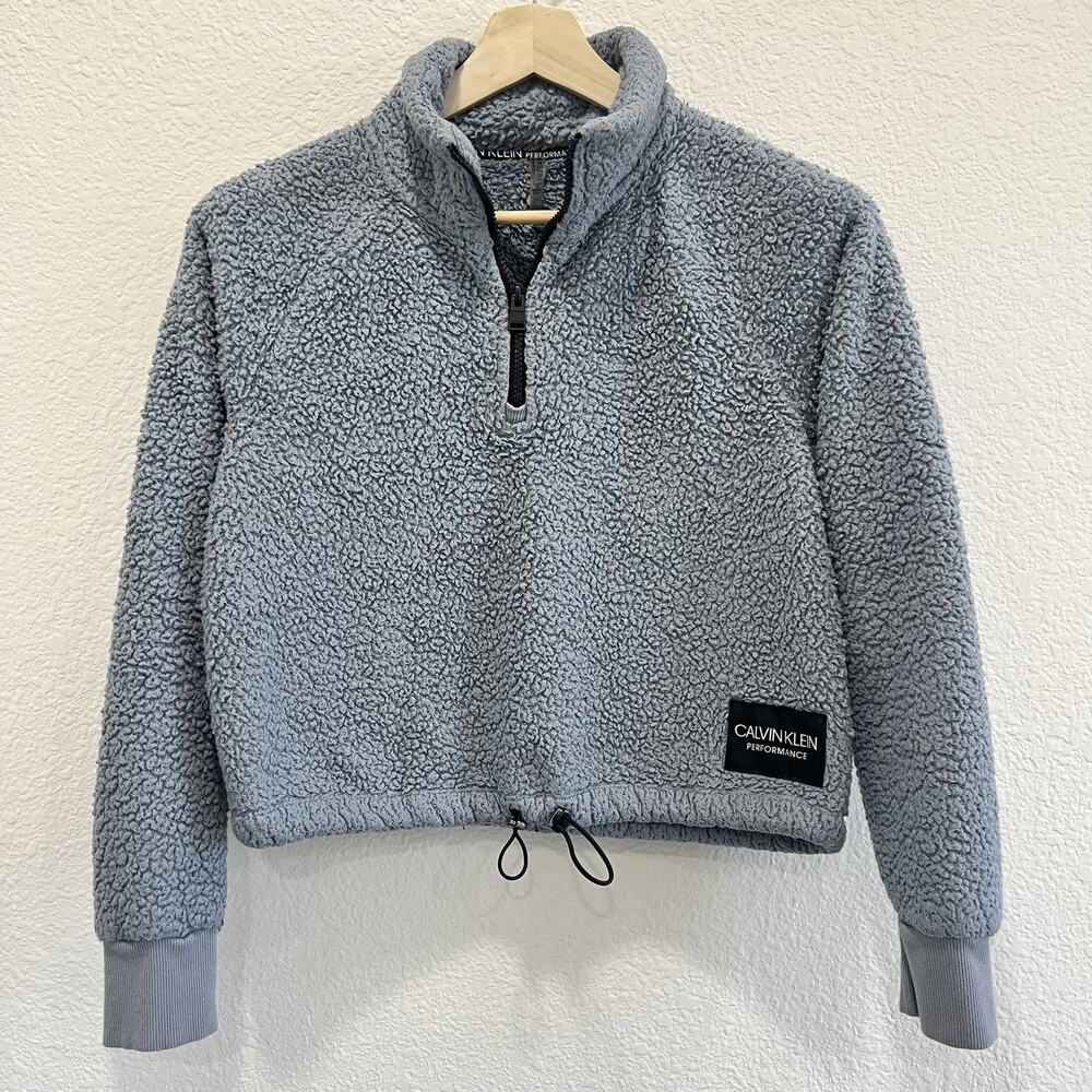 Calvin Klein Performance Women's Sherpa Fleece Cropped 1/4 Zip Pullover Grey XS